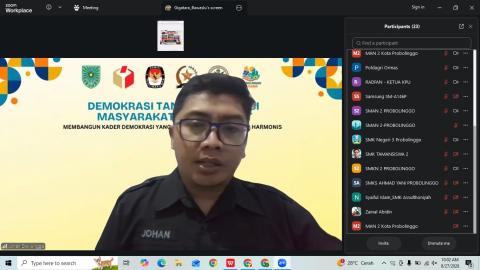 Johan Dwi Angga saat jadi Narasumber pada acara Kader Demokrasi via zoom pada Kamis, (27/8/2026)