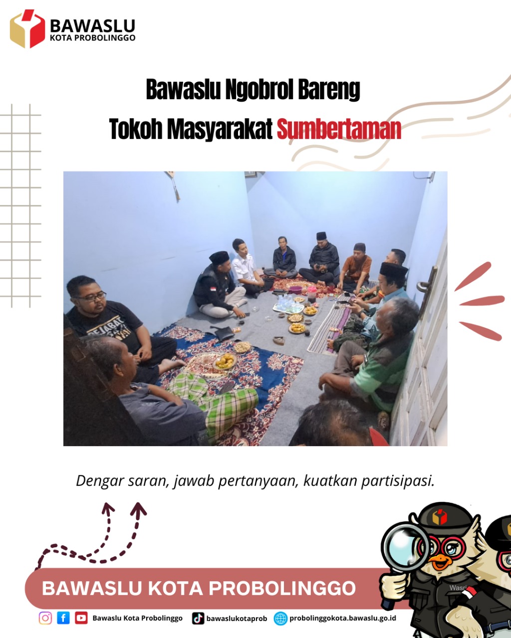 Bawaslu Kota Probolinggo Ajak Tomas Sumbertaman Tingkatkan Partisipasi Masyarakat pada Rabu malam (19/11)