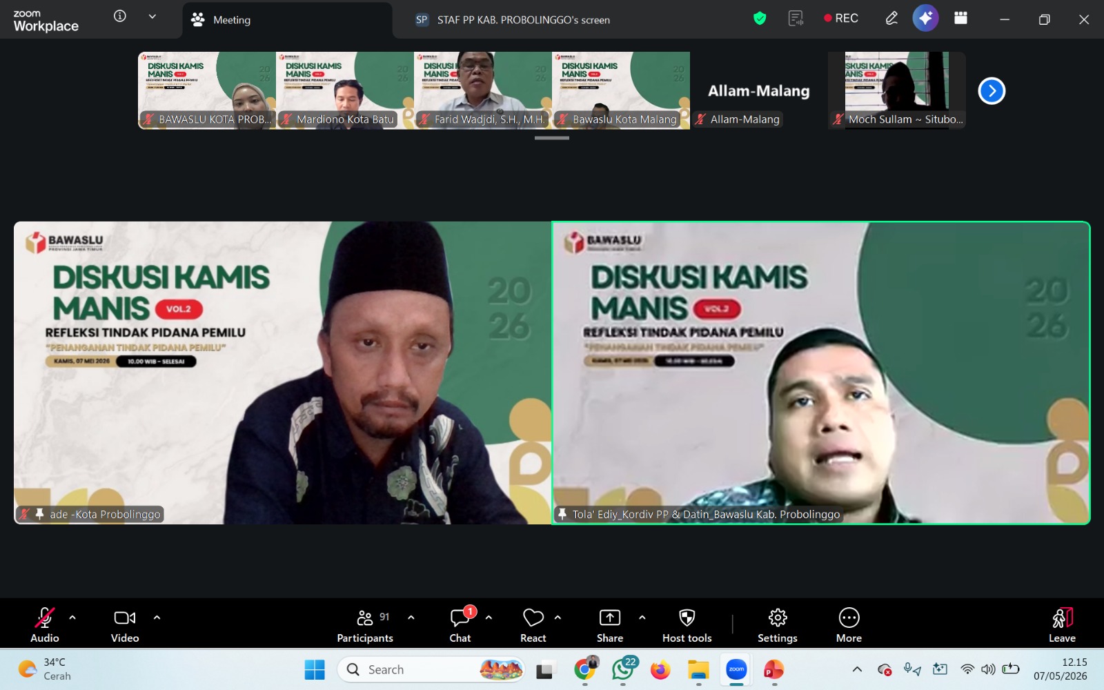 Ade Nurwahyudi Anggota Bawaslu Kota Probolinggo saat jadi Penanggap pada Forum Kamis Manis yang diadakan Bawaslu Provinsi Jatim, Kamis (7/5/2026)