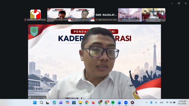 Johan Dwi Angga saat Berikan Materi Pendalaman Kader Demokrasi pada Kamis,(1/10/2026) via zoom meeting