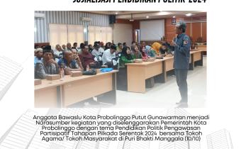 Putut sebagai pembicara dalam pendidikan politik pengawasan partisipatif dengan tokoh agama dan tokoh masyarakat di Puri Manggala Bhakti pada Kamis, (10/10)