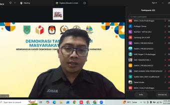 Johan Dwi Angga saat jadi Narasumber pada acara Kader Demokrasi via zoom pada Kamis, (27/8/2026)